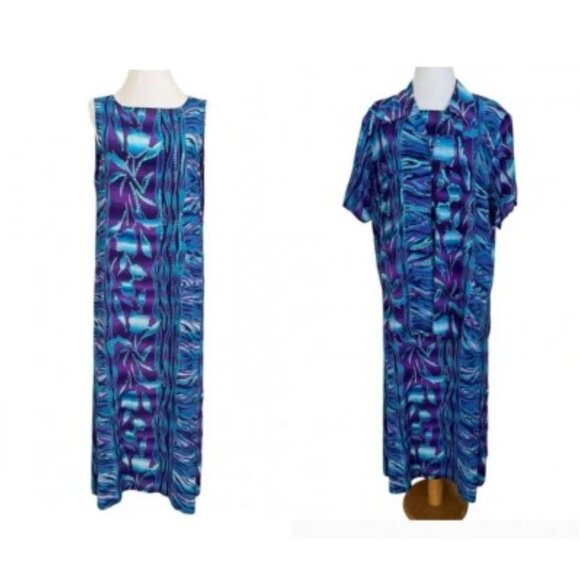 Diane Gilman SZ L 100% Washable Silk Maxi Dress & Over Shirt w Sparkly Sequins - Picture 1 of 6